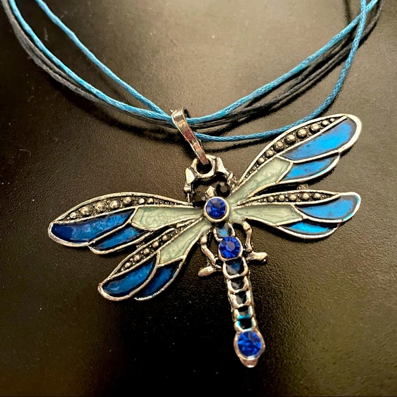 Jewelry - Dragonfly Rhinestone Enamel Blue Pendant Necklace